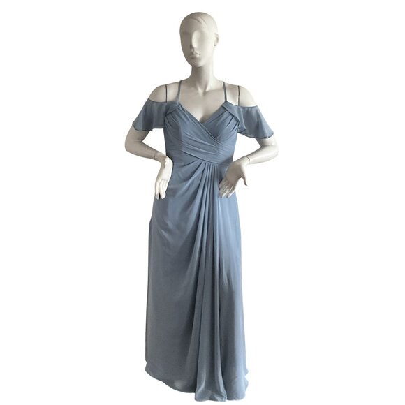 Azazie Dakota Chiffon Bridesmaid V-neck Maxi Dress in Dusty Blue 8 - Picture 2 of 11